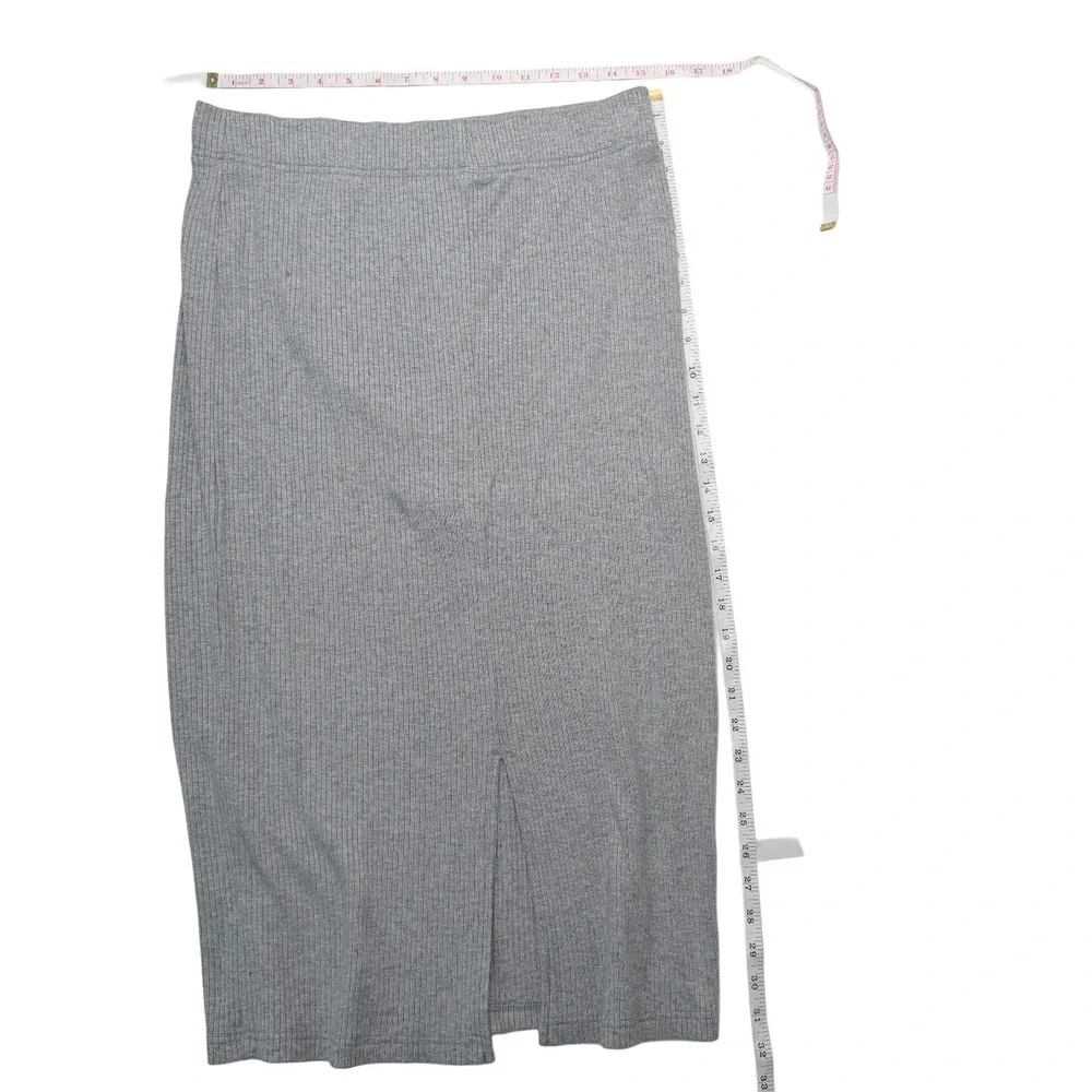 Grey Ribbed Knit 2 Pc Set Mock Neck Top Midi Skirt Medium Minimalist Scandi‎ CBK